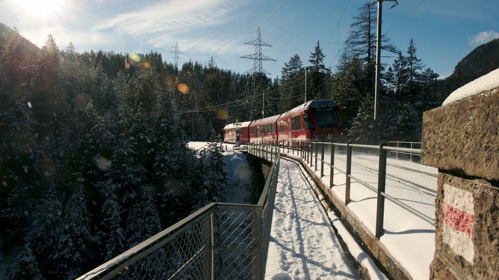 Davos mostrando una puesta de sol y artículos de ferrocarril