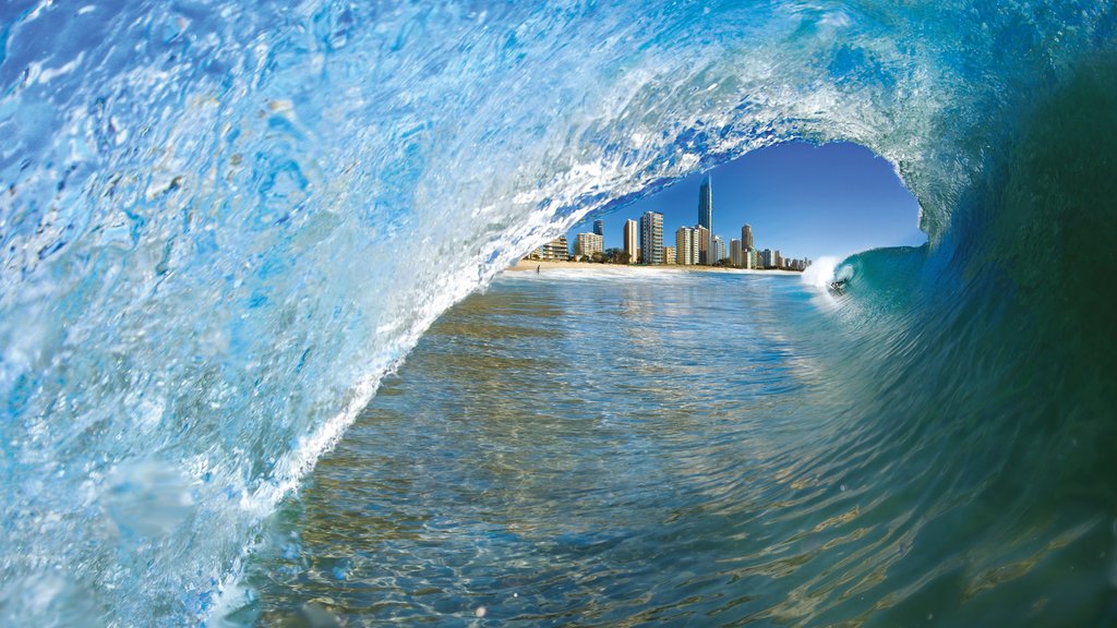 Surfers Paradise Beach showing surf