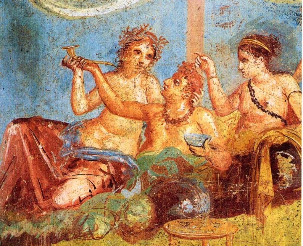 Affresco della Casa dei Casti Amanti - Di WolfgangRieger - Marisa Ranieri Panetta (ed.): Pompeji. Geschichte, Kunst und Leben in der versunkenen Stadt. Belser, Stuttgart 2005, ISBN 3-7630-2266-X, p. 206, Pubblico dominio, https://commons.wikimedia.org/w/index.php?curid=6216874