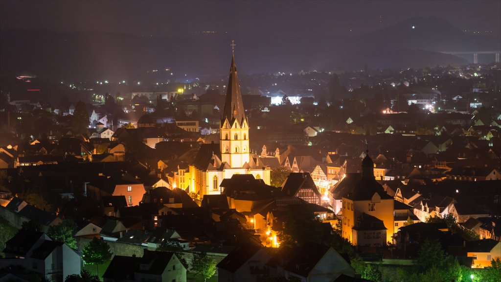 Bad Neuenahr-Ahrweiler showing a church or cathedral, a city and night scenes