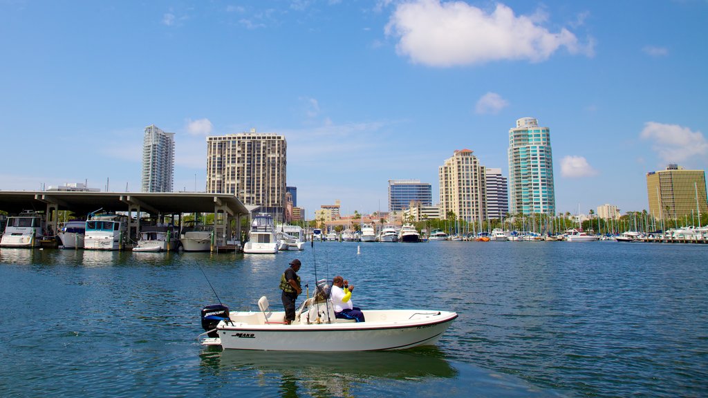 Demens Landing Park which includes a marina, a bay or harbor and fishing