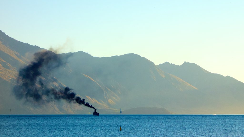 TSS Earnslaw Steamship showing general coastal views, landscape views and a ferry