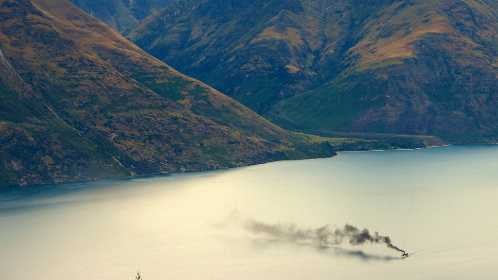 TSS Earnslaw Steamship featuring boating, landscape views and general coastal views