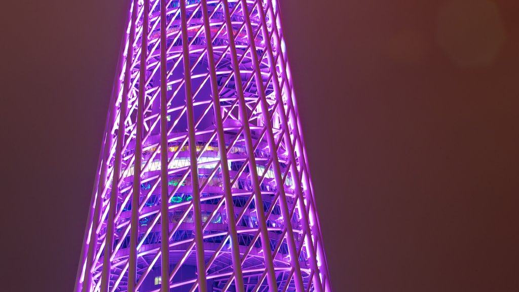 Canton Tower showing night scenes, a city and modern architecture