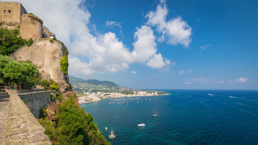 Aragonese Castle which includes a coastal town and general coastal views