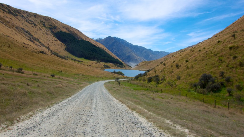 Queenstown som omfatter bjerge, udsigt over landskaber og fredfyldte omgivelser