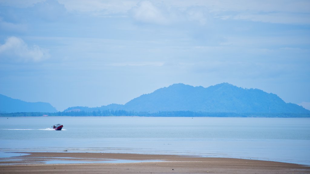 Bako National Park showing a sandy beach, boating and mist or fog