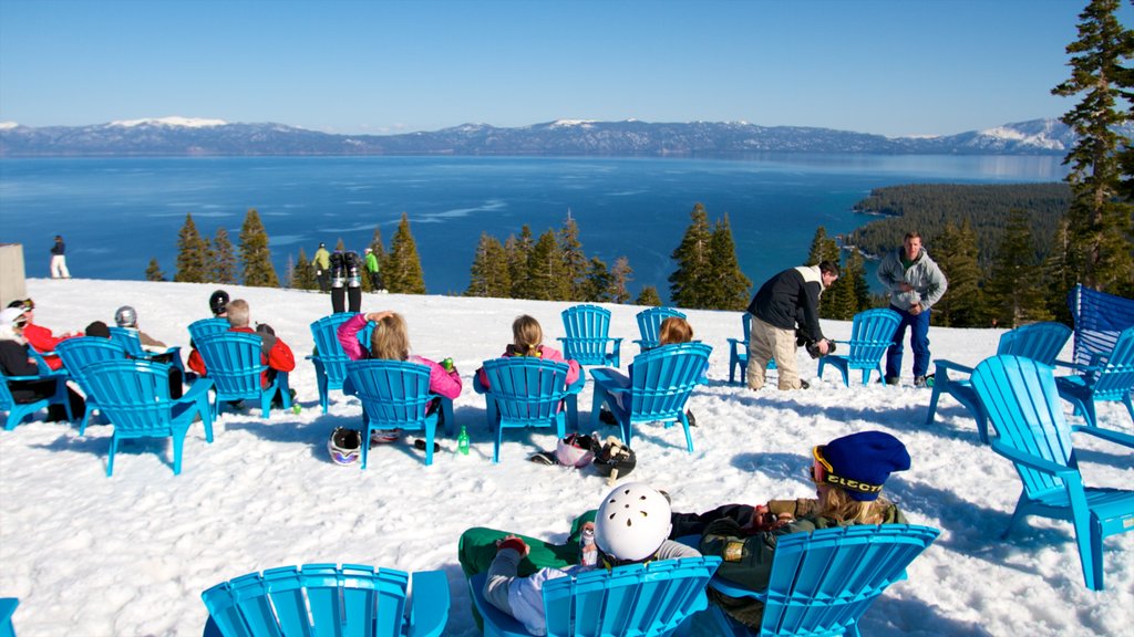 Homewood Mountain Resort showing a sandy beach, snow and mountains