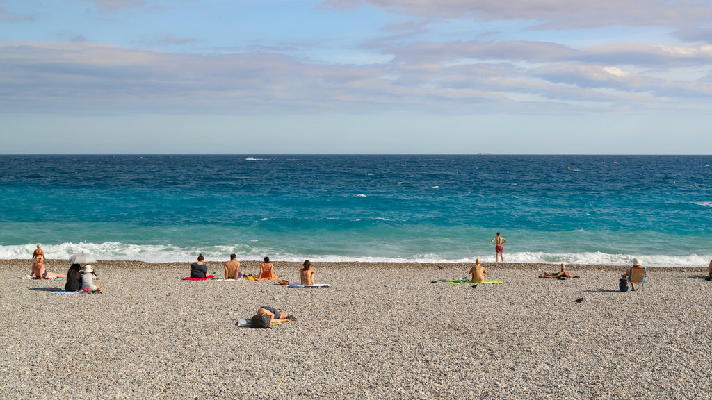 La Californie mostrando paisagens litorâneas e uma praia de areia assim como um pequeno grupo de pessoas