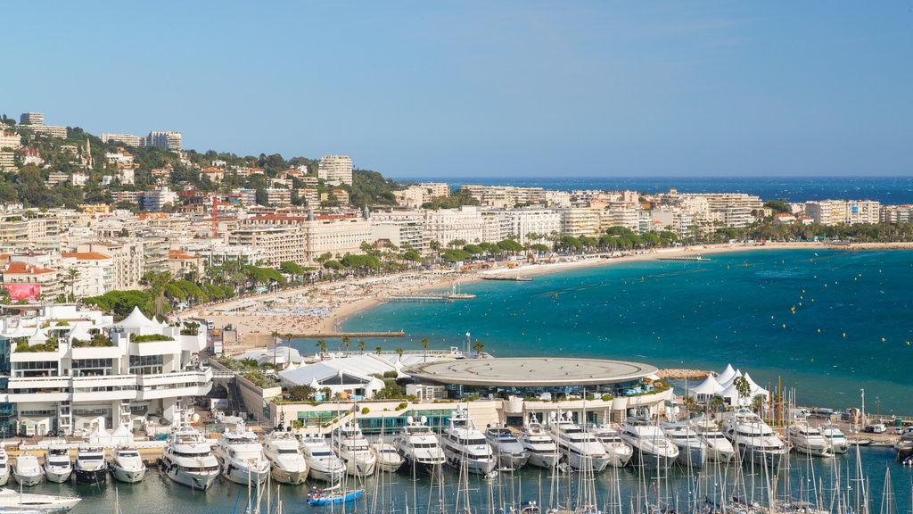 Centro storico di Cannes mostrando località costiera, vista della costa e baia e porto