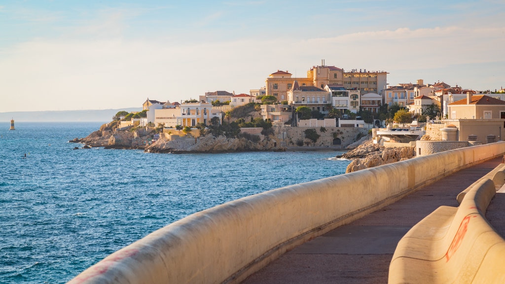 La Corniche showing general coastal views, a sunset and rocky coastline