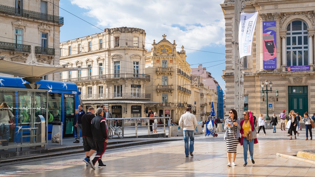 Place de la Comédie que inclui cenas de rua assim como um pequeno grupo de pessoas