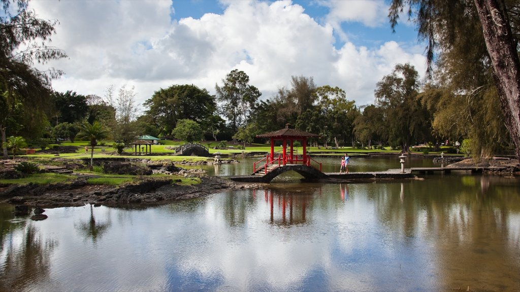 Liliuokalani Park and Gardens showing a pond and a garden