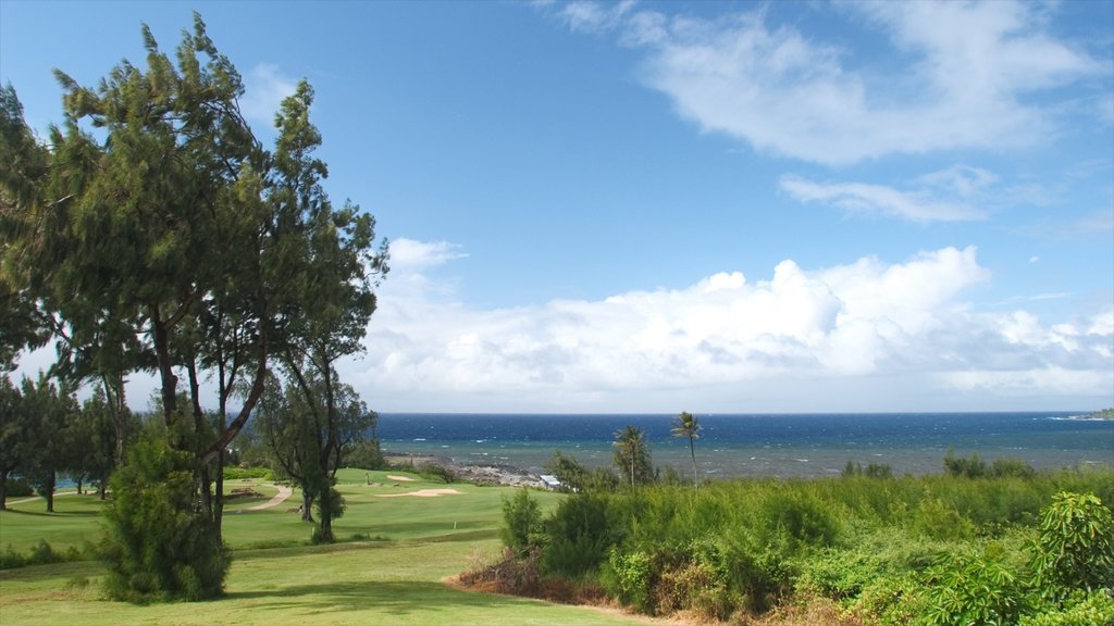 Kapalua Beach showing golf and island views