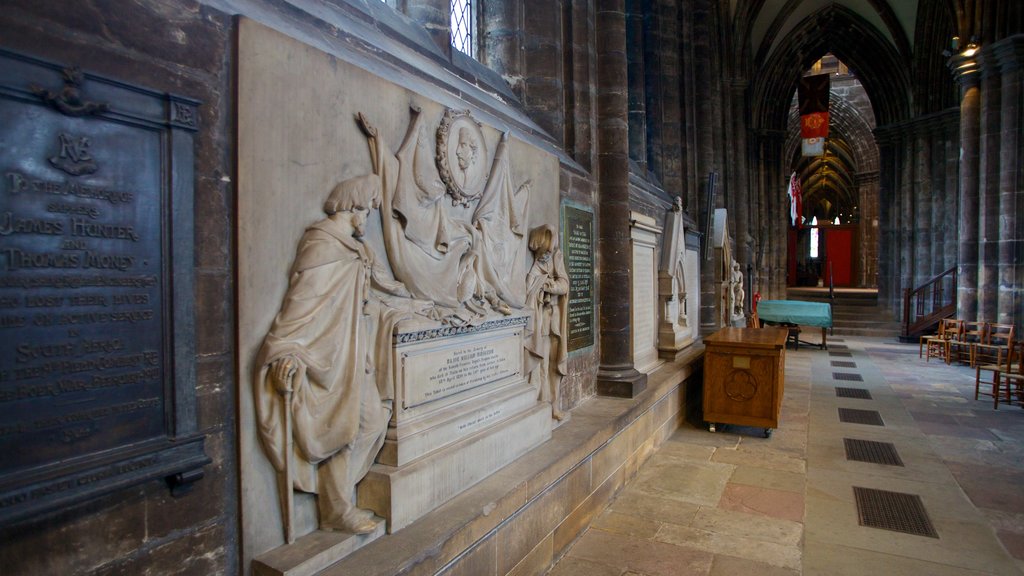 Glasgow Cathedral which includes a church or cathedral, religious elements and interior views