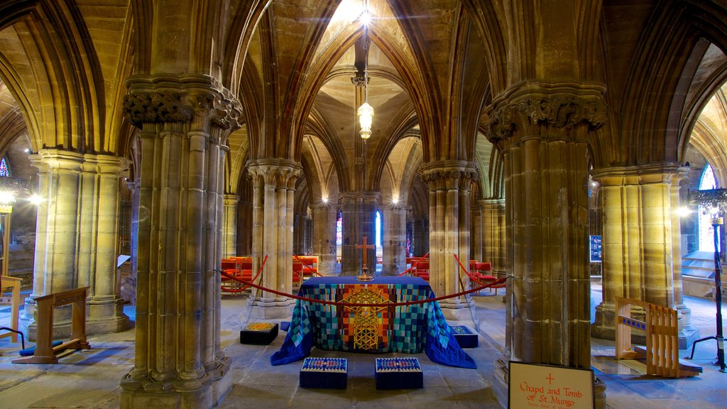 Glasgow Cathedral featuring a church or cathedral, interior views and religious elements