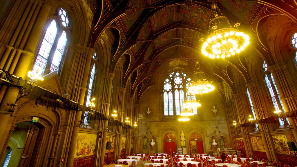 Manchester City Hall showing heritage architecture, an administrative building and interior views