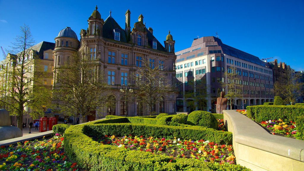 Victoria Square mostrando flores, patrimonio de arquitectura y una ciudad