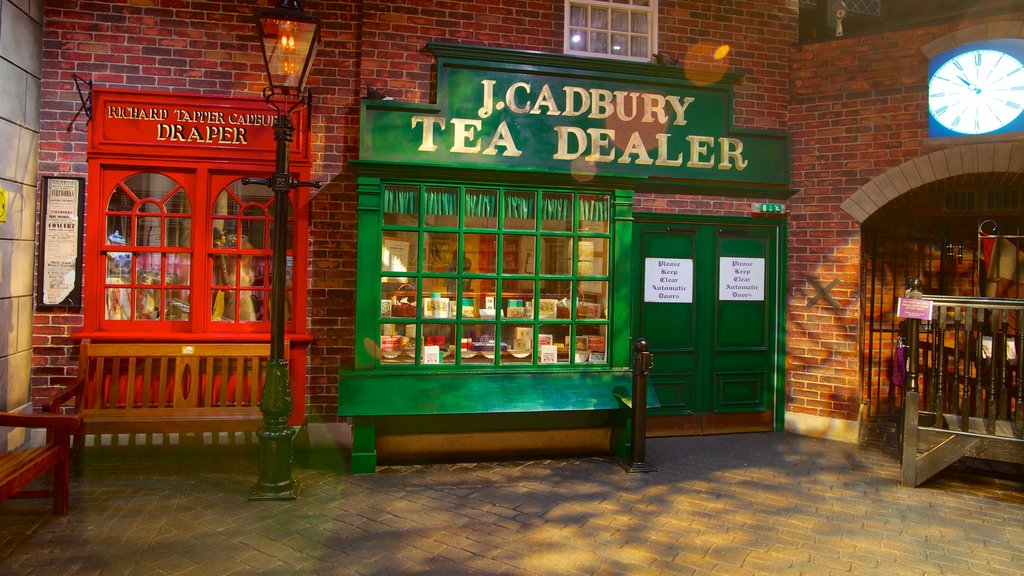 Cadbury World featuring signage and interior views