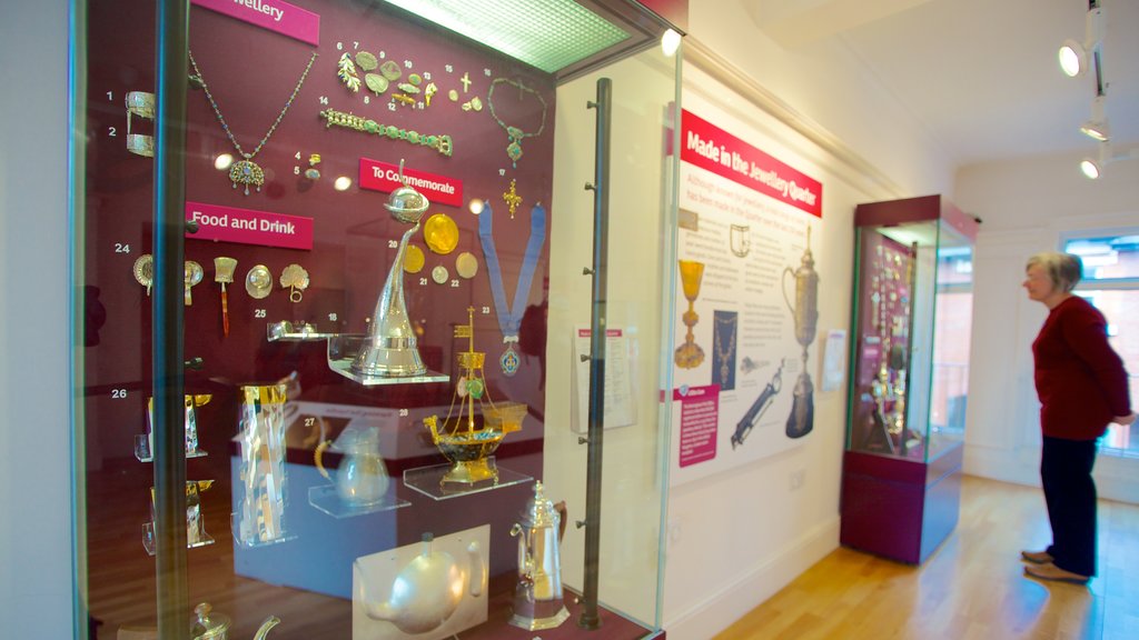 Museum of the Jewellery Quarter showing signage and interior views as well as an individual female