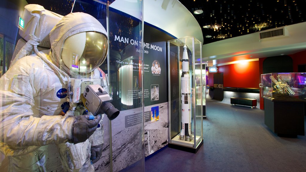 Sir Thomas Brisbane Planetarium featuring signage, interior views and an observatory