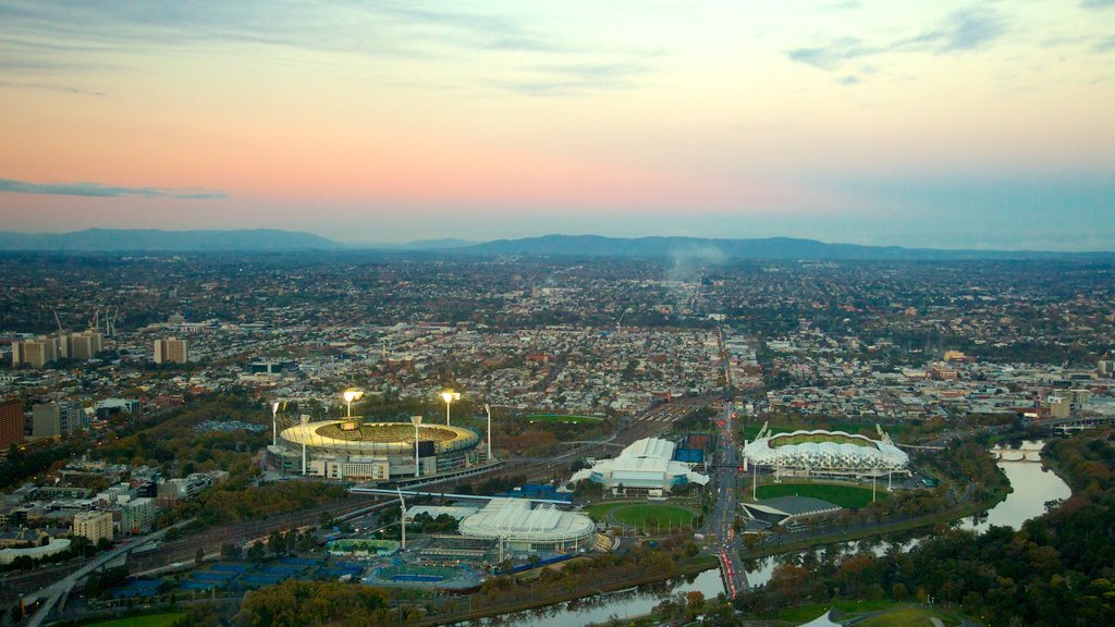 Eureka Tower showing a city and a sunset