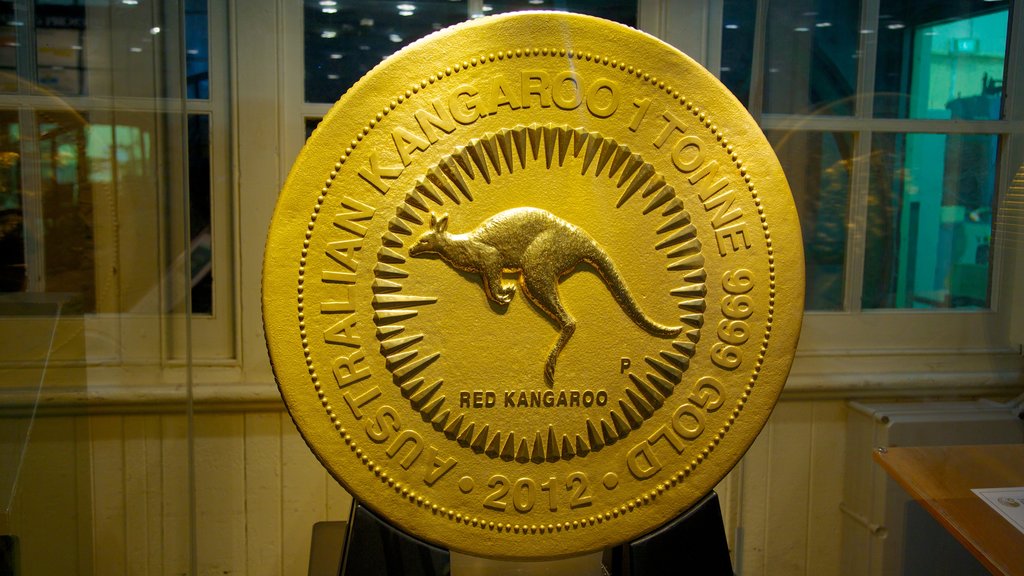 Perth Mint featuring signage and interior views