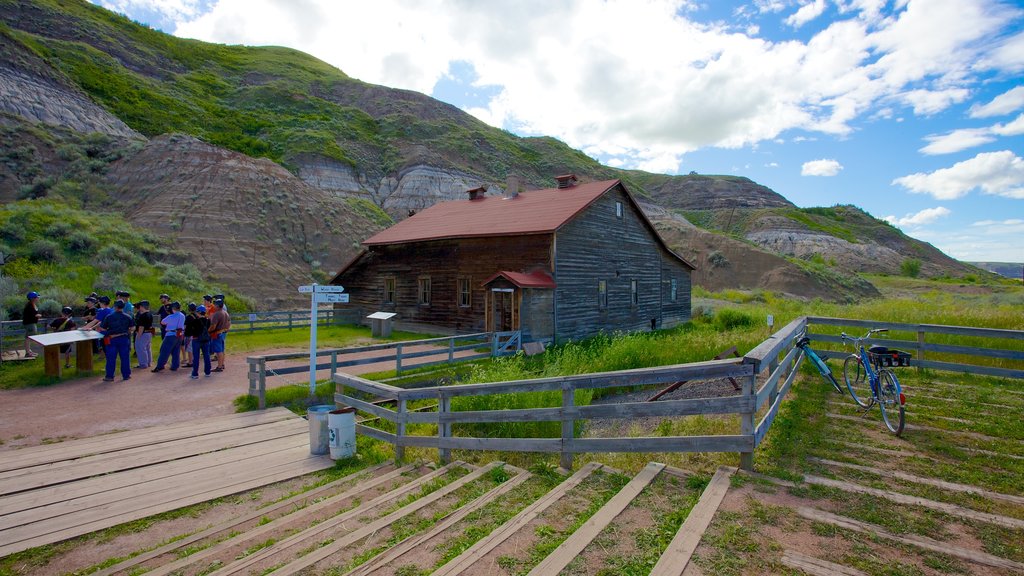 Drumheller Valley showing tranquil scenes as well as a large group of people