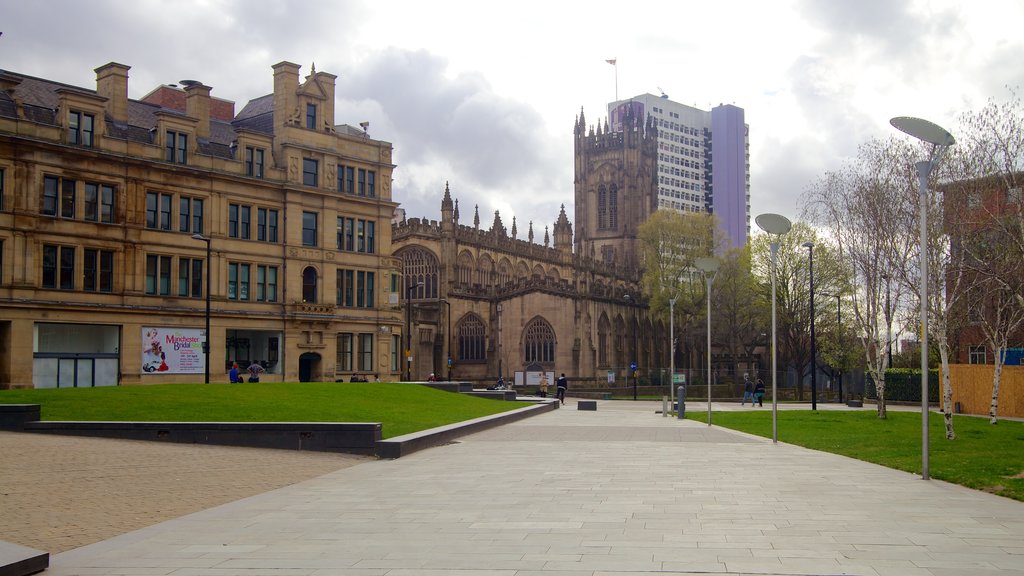 National Football Museum which includes a church or cathedral, heritage architecture and a city