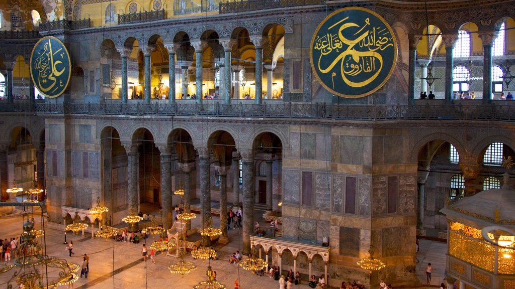 Hagia Sophia showing a church or cathedral, religious elements and interior views