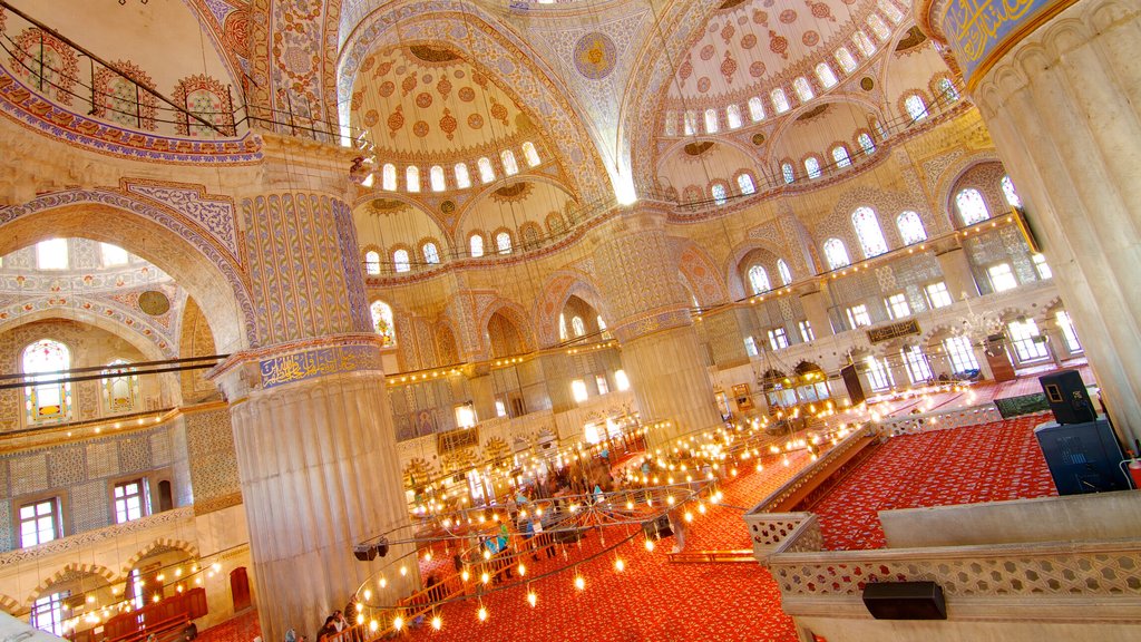 Blue Mosque featuring art, interior views and religious elements