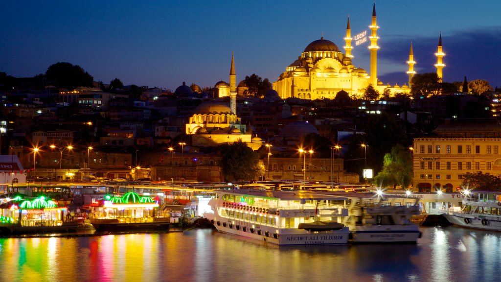 Istanbul which includes a mosque, a city and night scenes