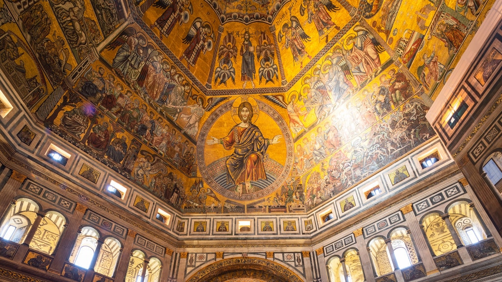 Batistério de Florença que inclui uma igreja ou catedral, vistas internas e arte