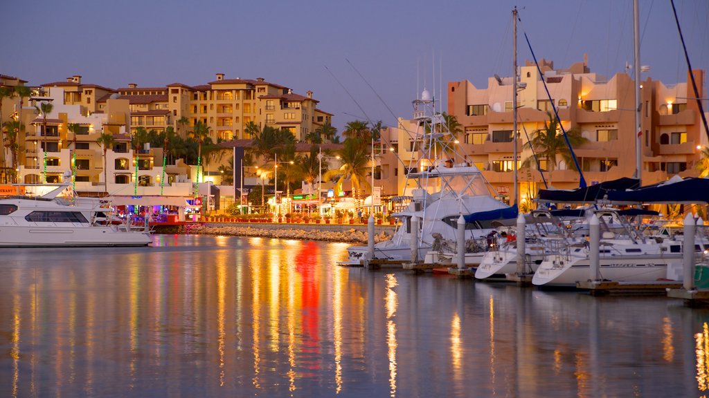 Marina Cabo San Lucas mettant en vedette scènes de nuit, marina et ville côtière