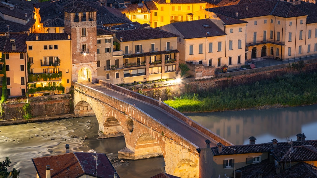 St. Peter\'s Castle showing a city, a bridge and night scenes