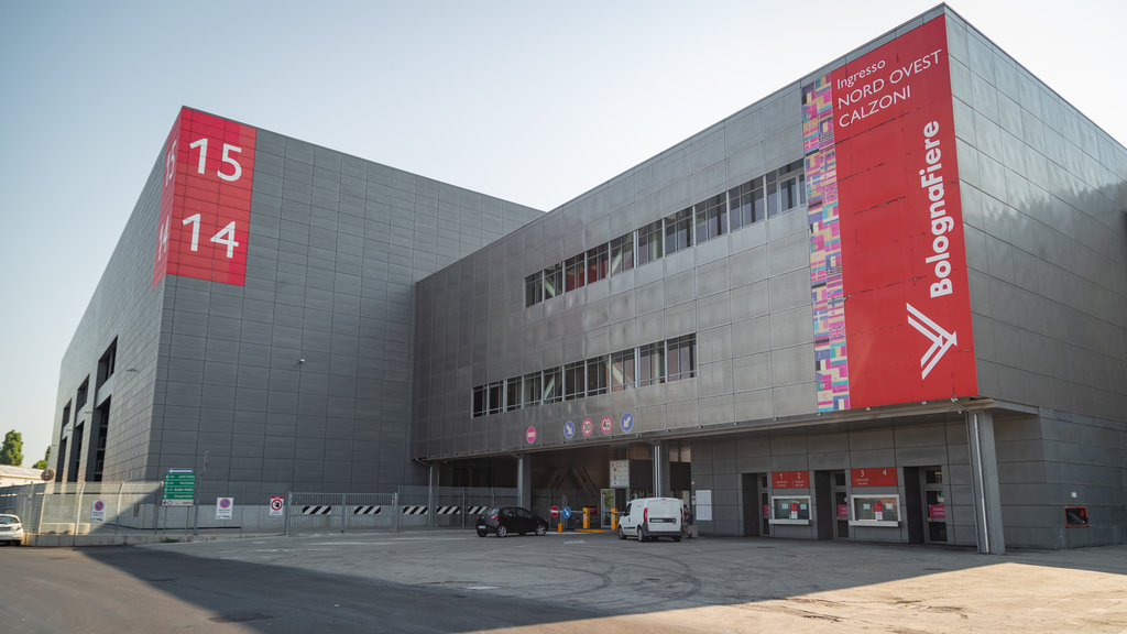 BolognaFiere which includes modern architecture and signage