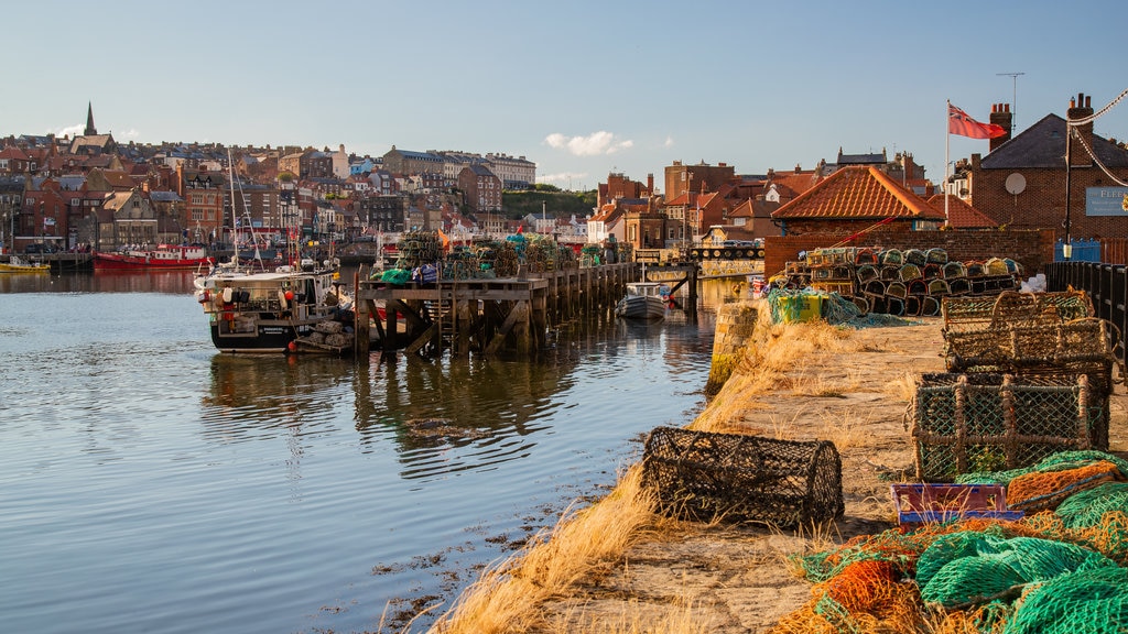 Whitby presenterar landskap och en hamn eller havsbukt