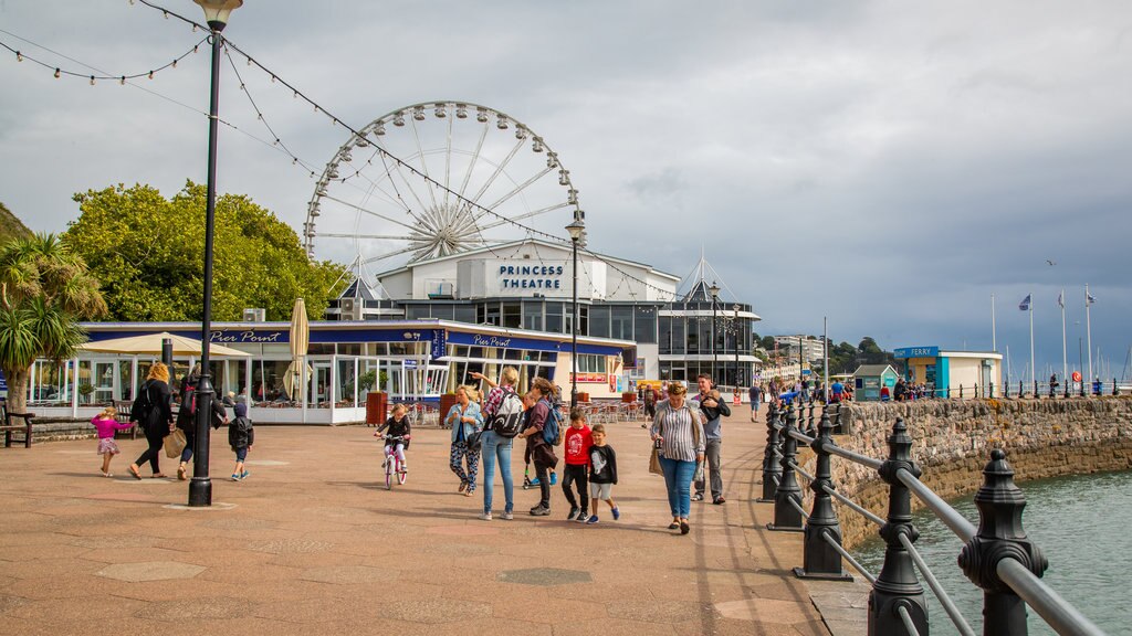 Princess Theatre showing a bay or harbor as well as a small group of people