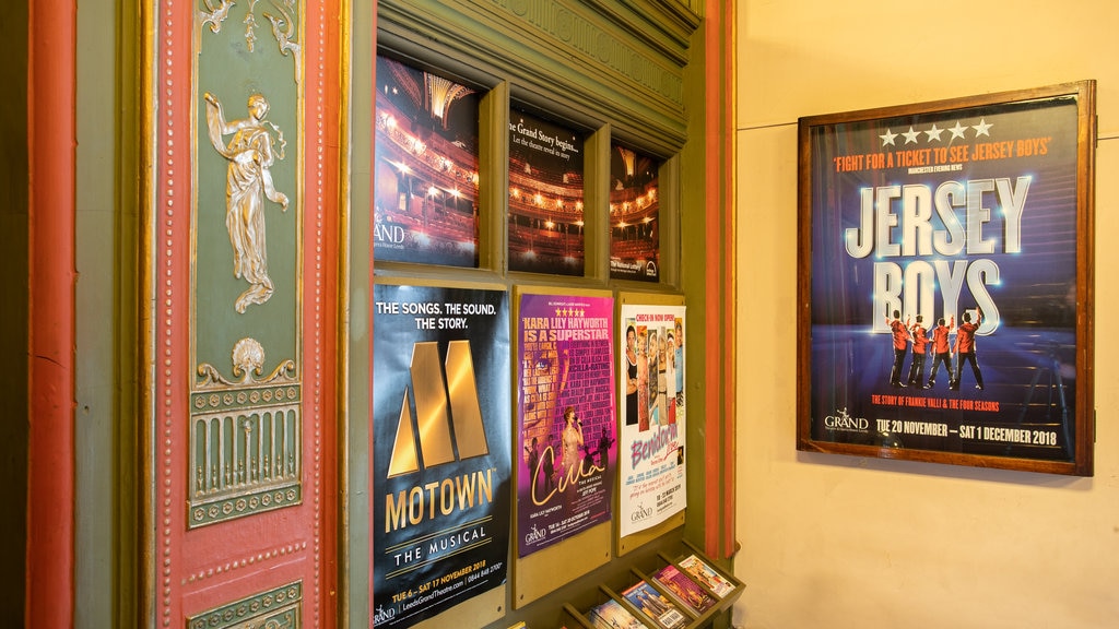 Leeds Grand Theatre featuring interior views and signage