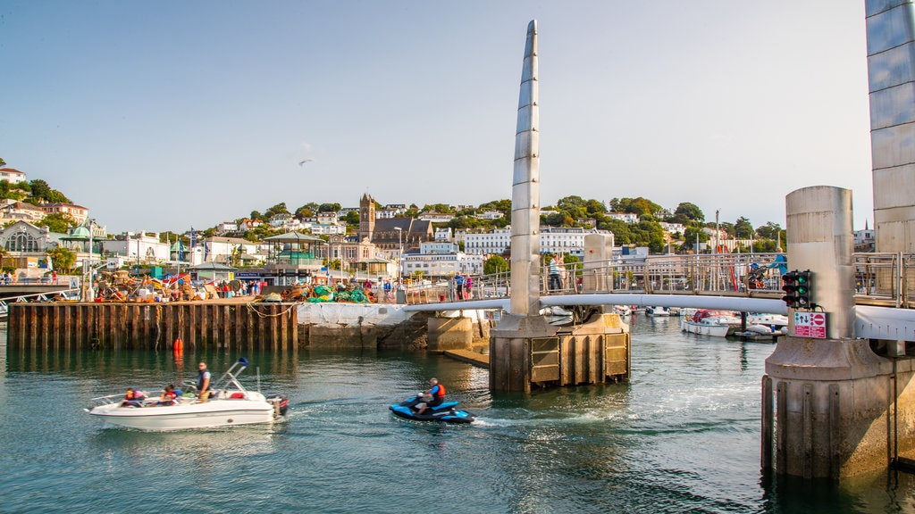 Inner Harbour showing a bridge, a bay or harbour and boating