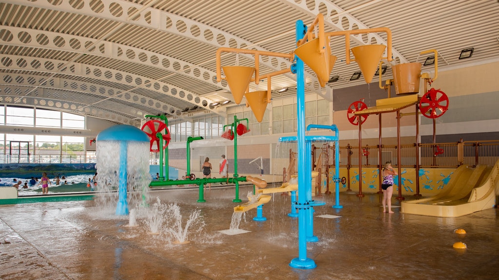 alpamare showing interior views, a waterpark and a fountain