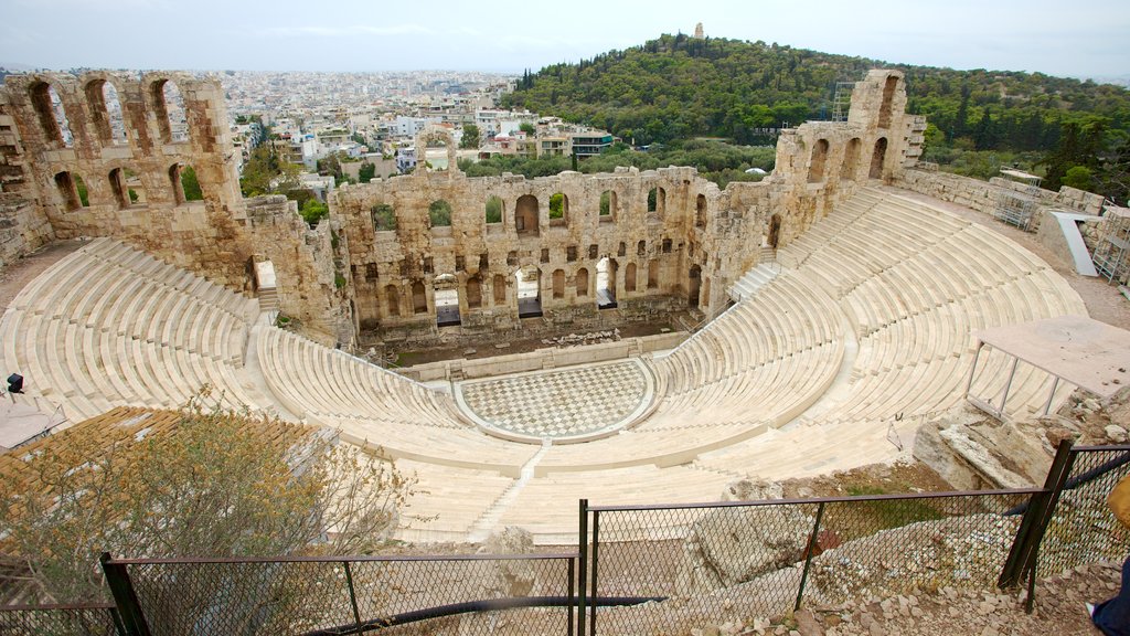 Acropolis which includes building ruins, landscape views and heritage architecture