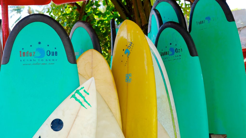 Kuta Beach showing markets and surfing