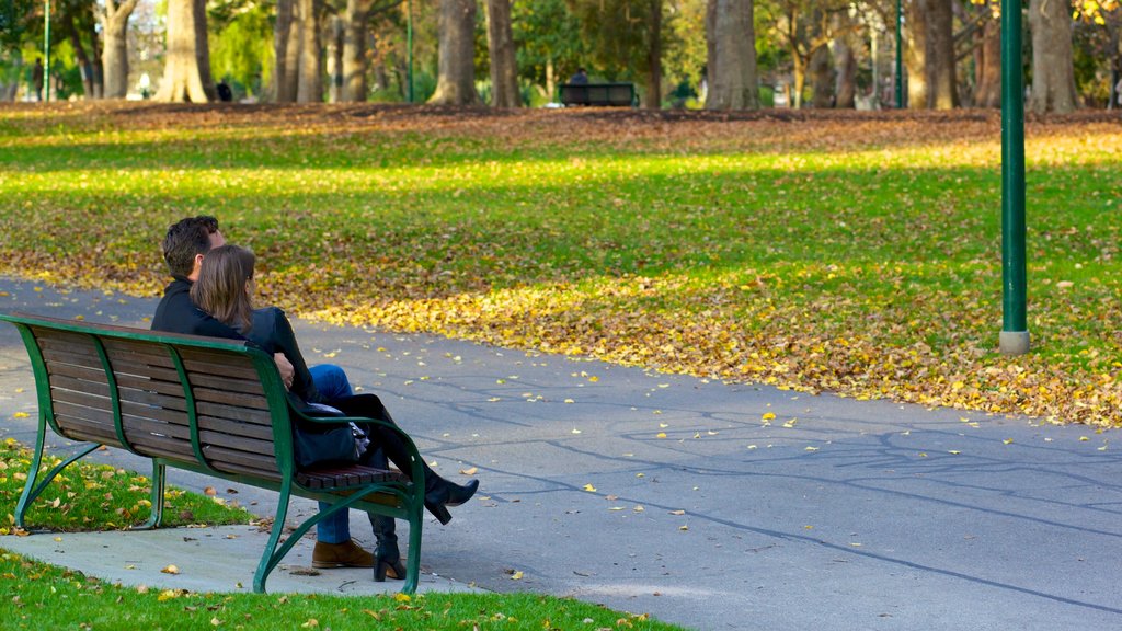 Jardines Carlton que incluye un jardín y los colores del otoño y también una pareja