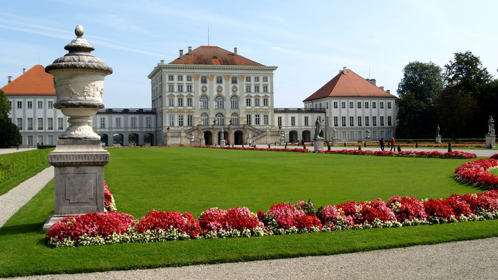 Nymphenburg Palace showing a castle and flowers