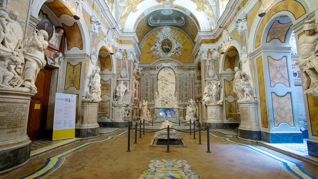 Sansevero Chapel featuring religious aspects, a church or cathedral and interior views