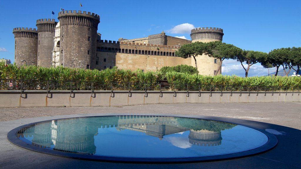 Piazza del Municipio showing chateau or palace and a pond