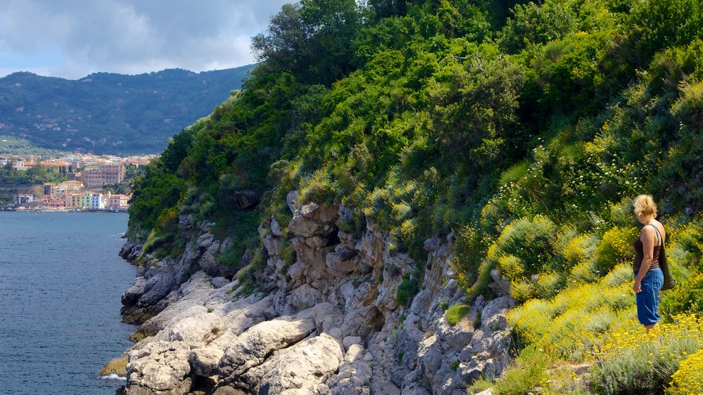 Baths Of Queen Giovanna showing rocky coastline as well as an individual female