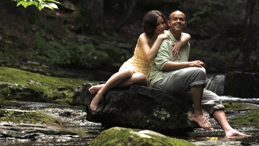 Poconos showing a river or creek as well as a couple