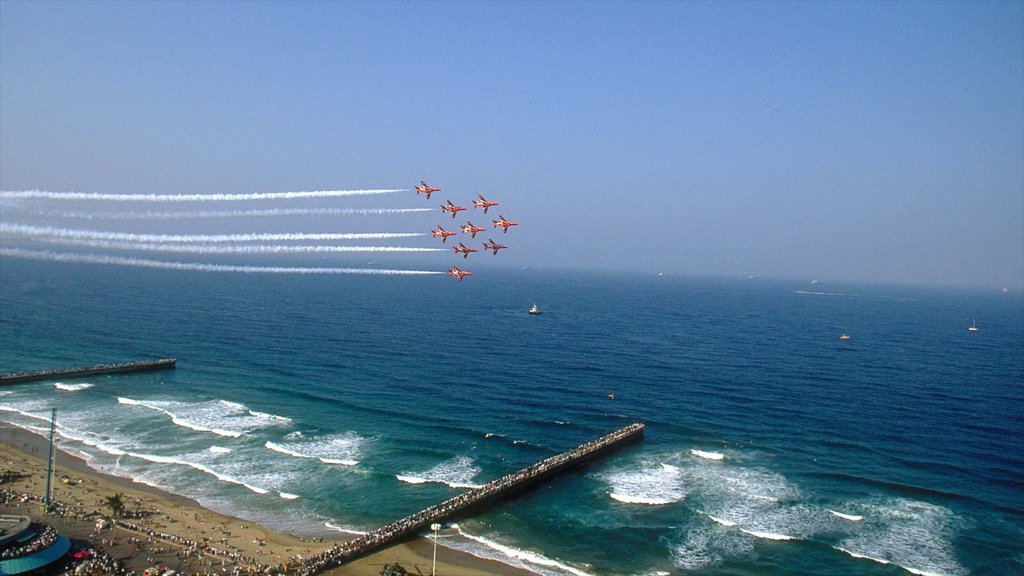 Durban showing a sandy beach, general coastal views and skyline